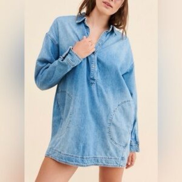 Free People Sz XL Nuray Denim Shirtdress - Picture 7 of 8